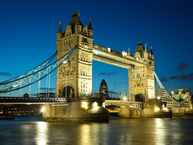 The tower bridge in at night in London